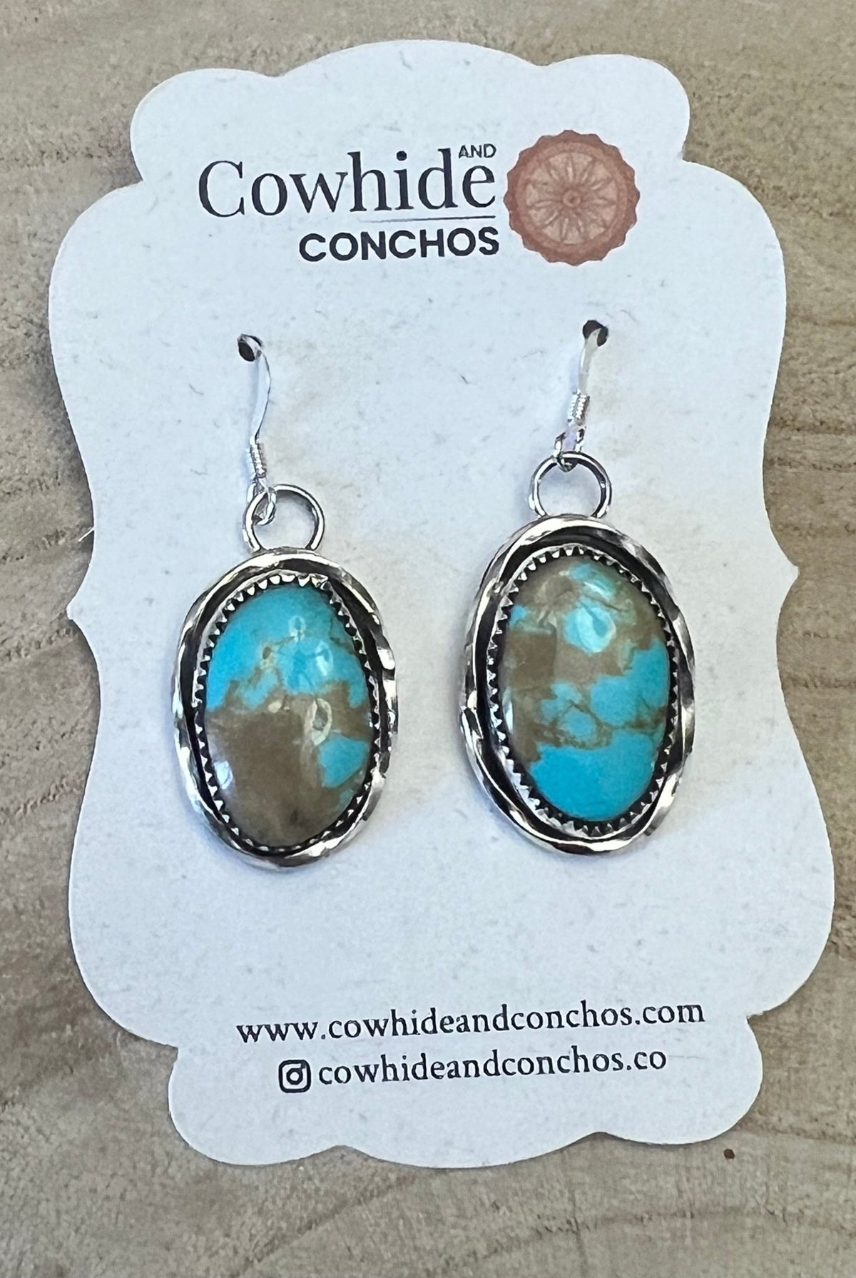 Ernest Hawthorne Turquoise & Sterling Silver Earrings - Cowhide and Conchos