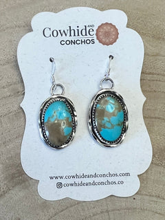Ernest Hawthorne Turquoise & Sterling Silver Earrings - Cowhide and Conchos