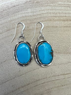 Ernest Hawthorne Turquoise & Sterling Silver Earrings - Cowhide and Conchos