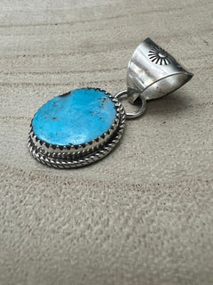 Ernest Hawthorne Turquoise & Sterling Silver Pendant - Cowhide and Conchos