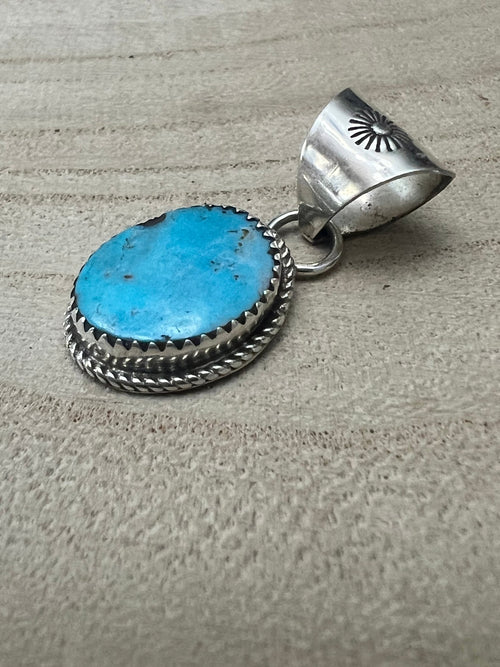 Ernest Hawthorne Turquoise & Sterling Silver Pendant - Cowhide and Conchos