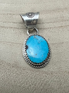 Ernest Hawthorne Turquoise & Sterling Silver Pendant - Cowhide and Conchos