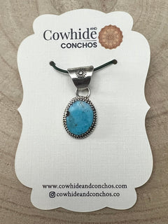 Ernest Hawthorne Turquoise & Sterling Silver Pendant - Cowhide and Conchos