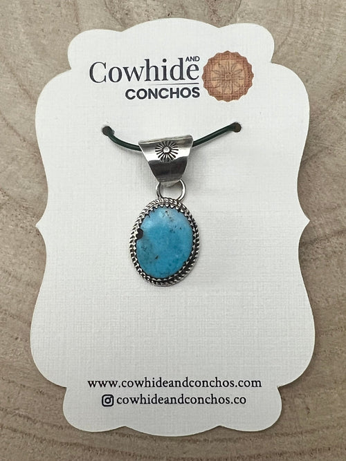 Ernest Hawthorne Turquoise & Sterling Silver Pendant - Cowhide and Conchos