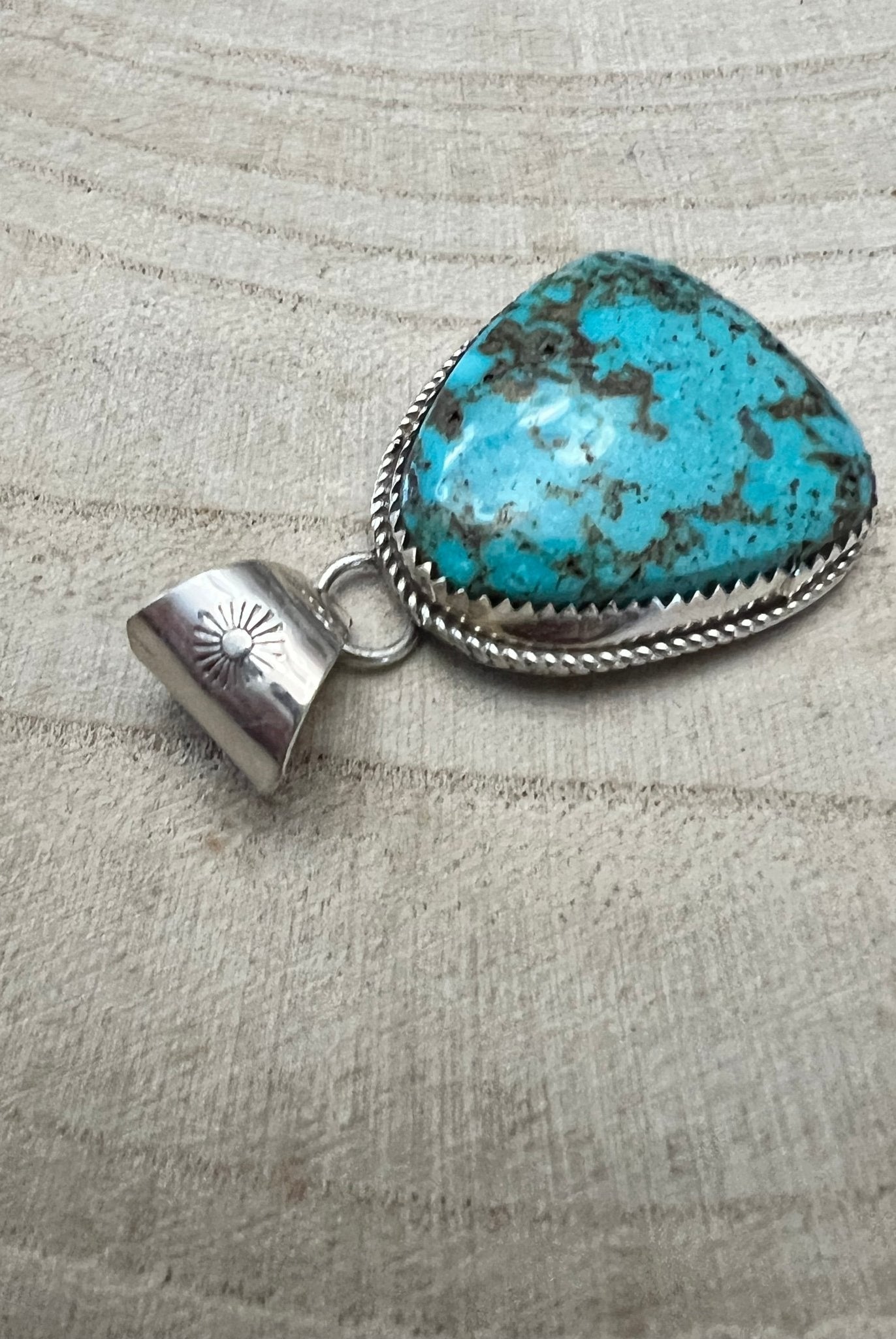 Ernest Hawthorne Turquoise & Sterling Silver Pendant - Cowhide and Conchos