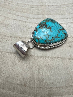 Ernest Hawthorne Turquoise & Sterling Silver Pendant - Cowhide and Conchos