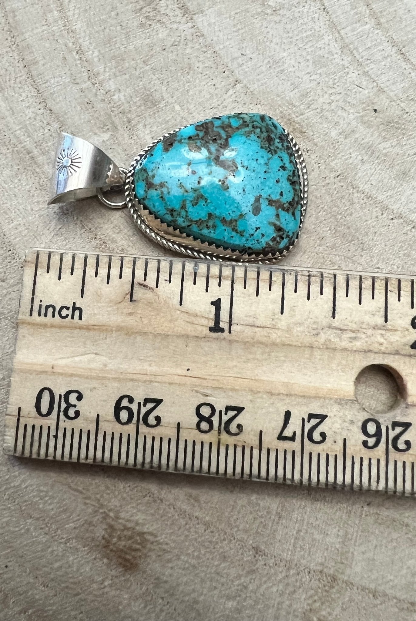 Ernest Hawthorne Turquoise & Sterling Silver Pendant - Cowhide and Conchos