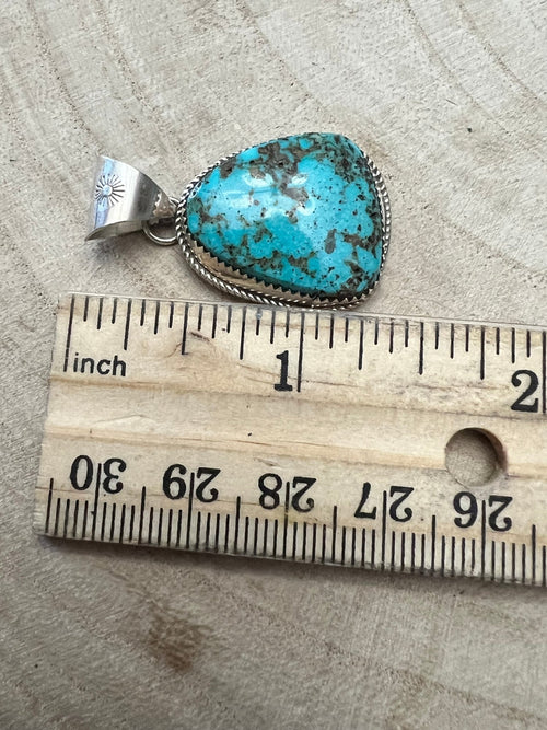 Ernest Hawthorne Turquoise & Sterling Silver Pendant - Cowhide and Conchos