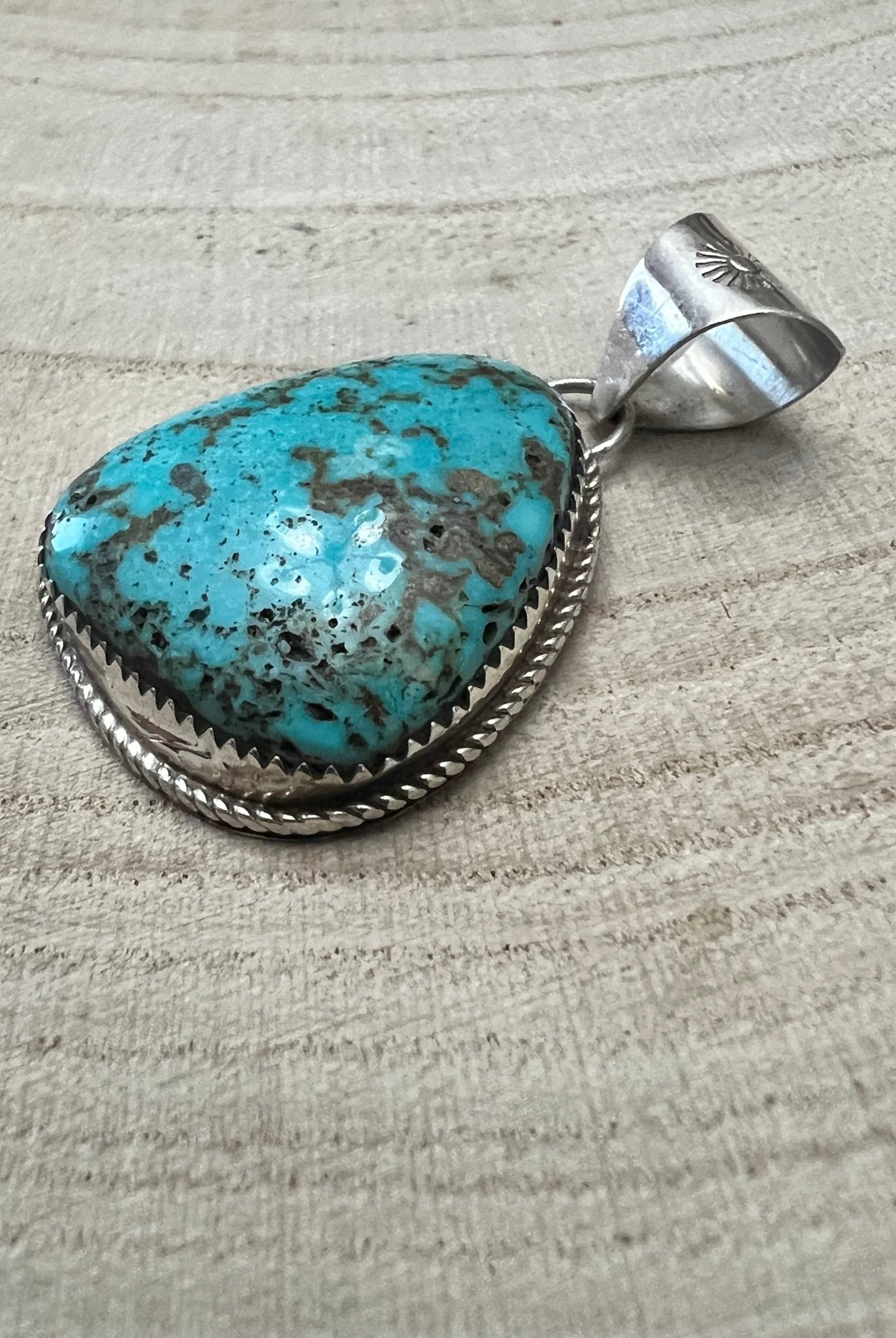 Ernest Hawthorne Turquoise & Sterling Silver Pendant - Cowhide and Conchos