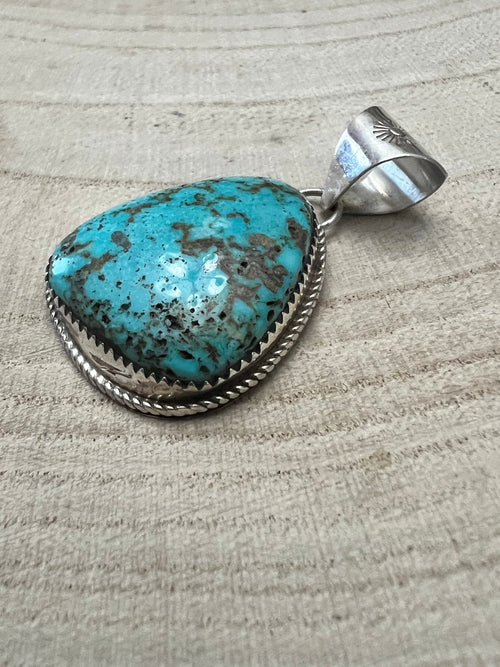 Ernest Hawthorne Turquoise & Sterling Silver Pendant - Cowhide and Conchos