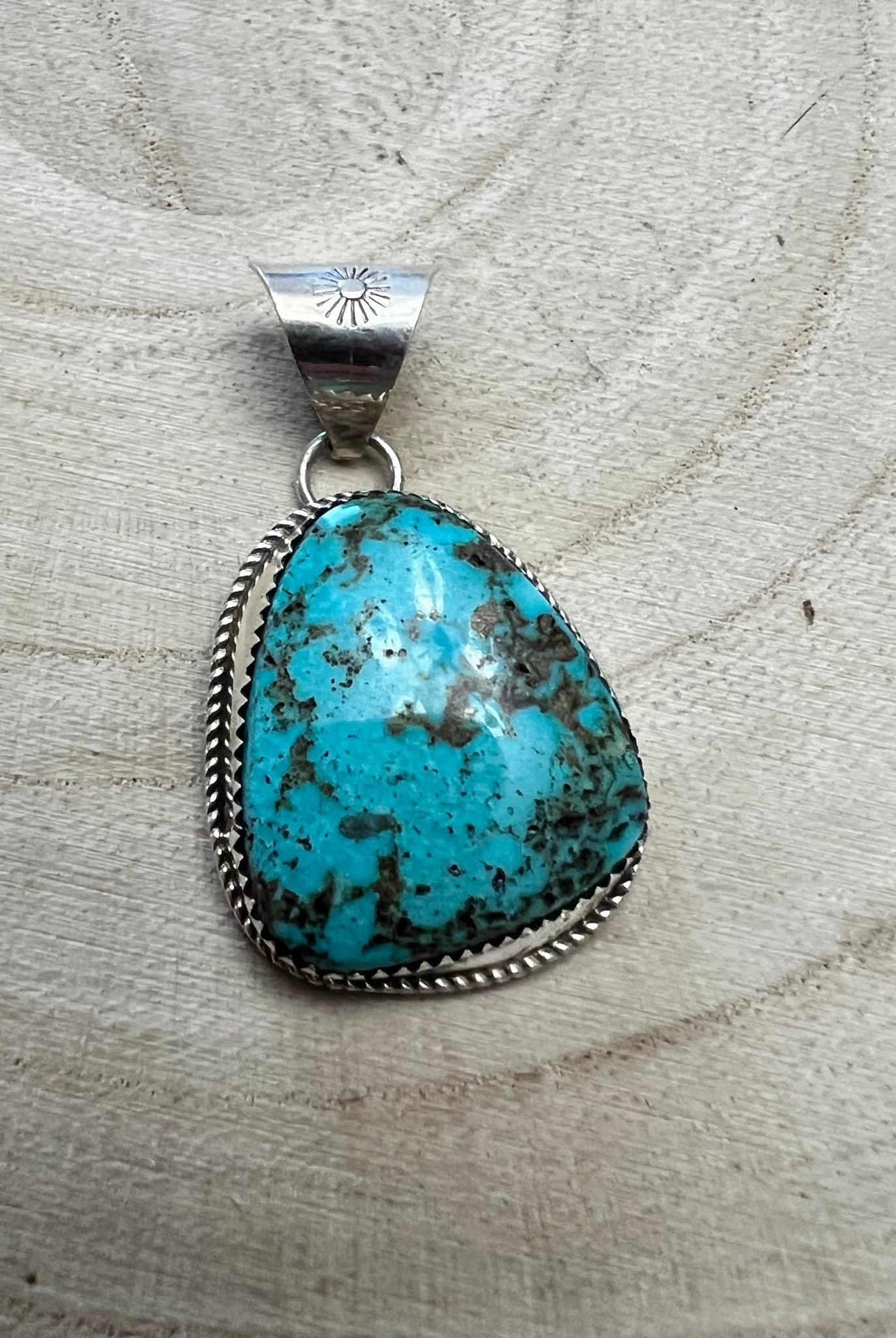 Ernest Hawthorne Turquoise & Sterling Silver Pendant - Cowhide and Conchos