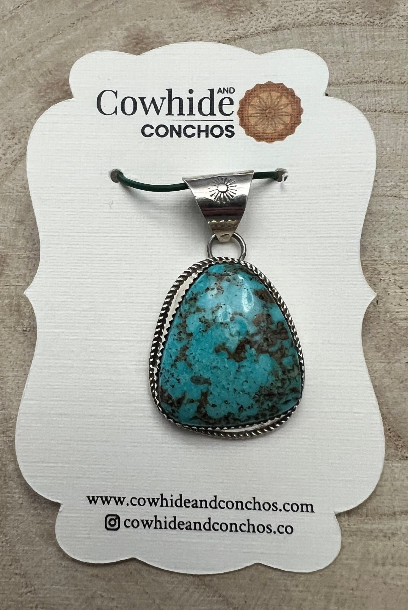 Ernest Hawthorne Turquoise & Sterling Silver Pendant - Cowhide and Conchos