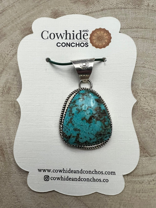 Ernest Hawthorne Turquoise & Sterling Silver Pendant - Cowhide and Conchos