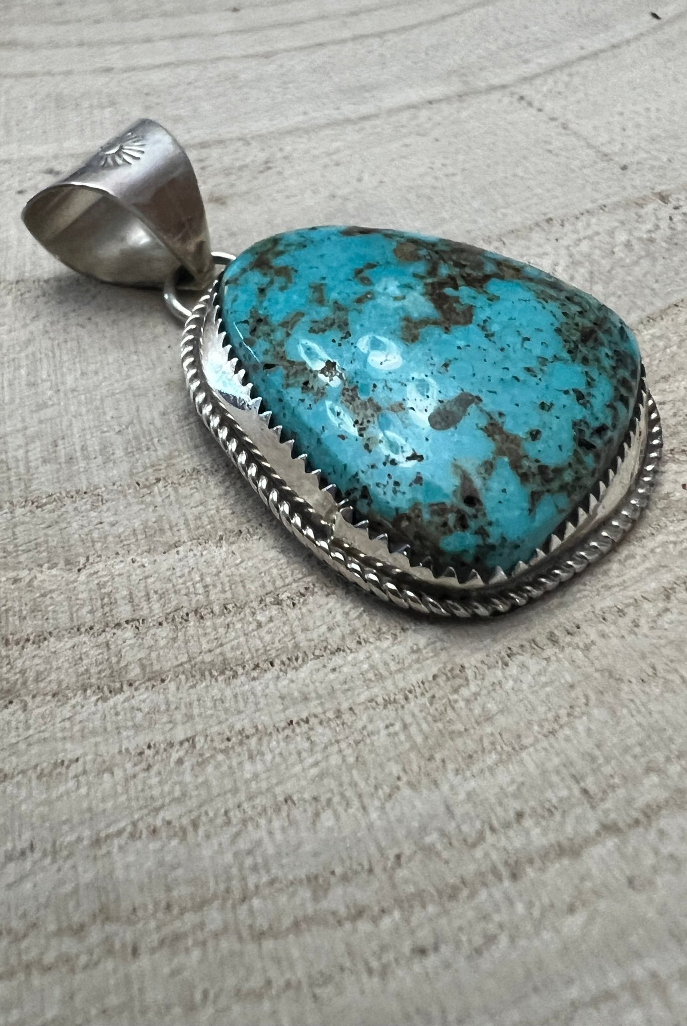 Ernest Hawthorne Turquoise & Sterling Silver Pendant - Cowhide and Conchos