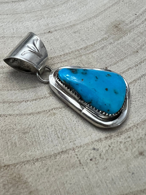 Ernest Hawthorne Turquoise & Sterling Silver Pendant - Cowhide and Conchos