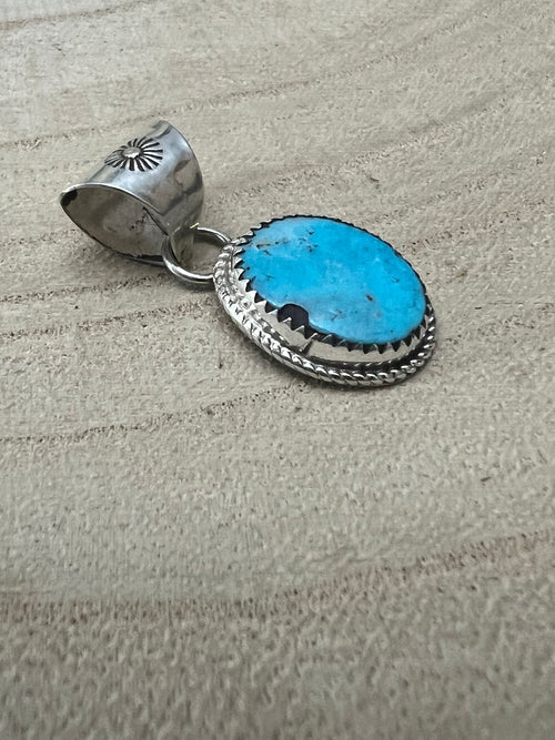 Ernest Hawthorne Turquoise & Sterling Silver Pendant - Cowhide and Conchos