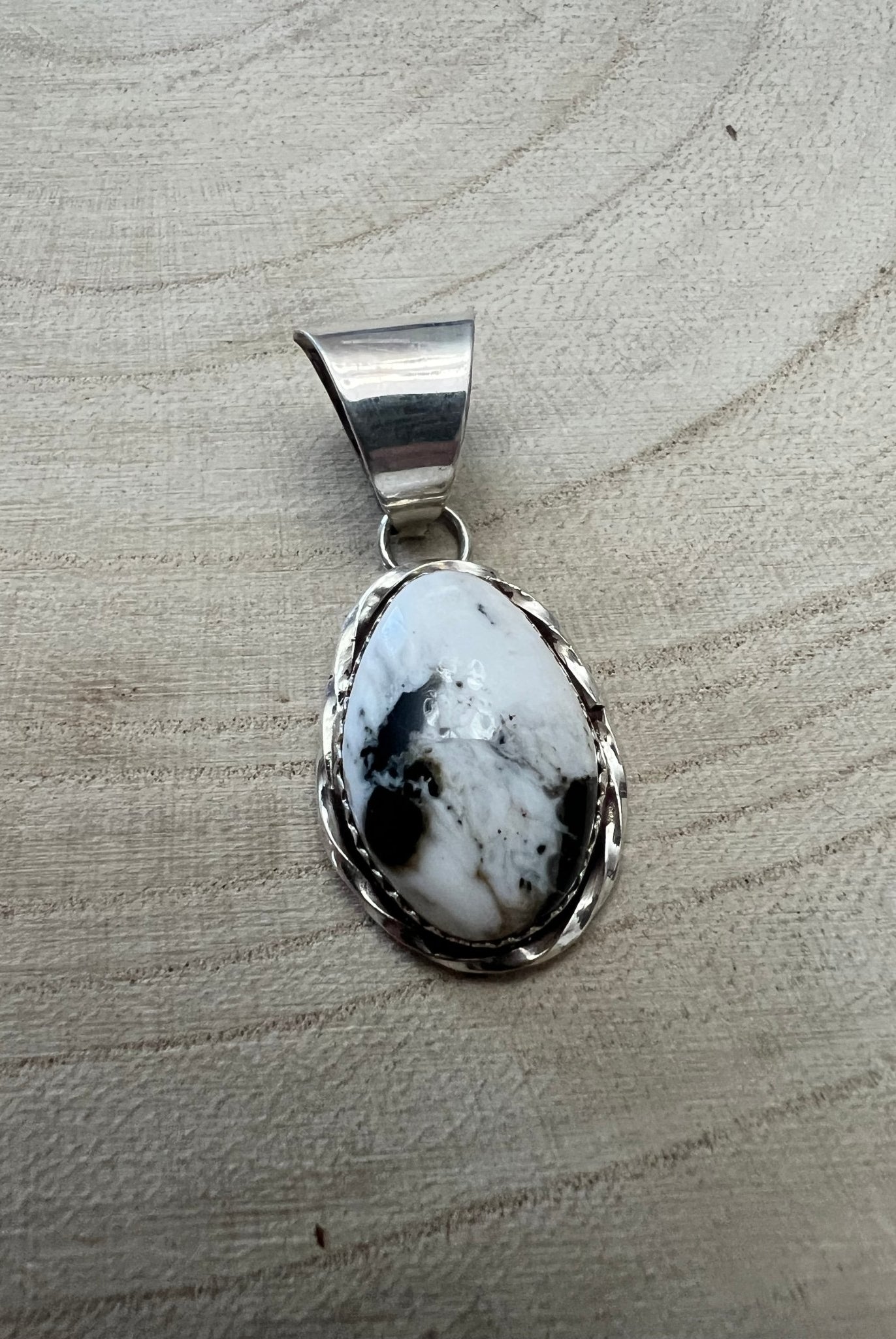 Ernest Hawthorne White Buffalo & Sterling Silver Pendant - Cowhide and Conchos