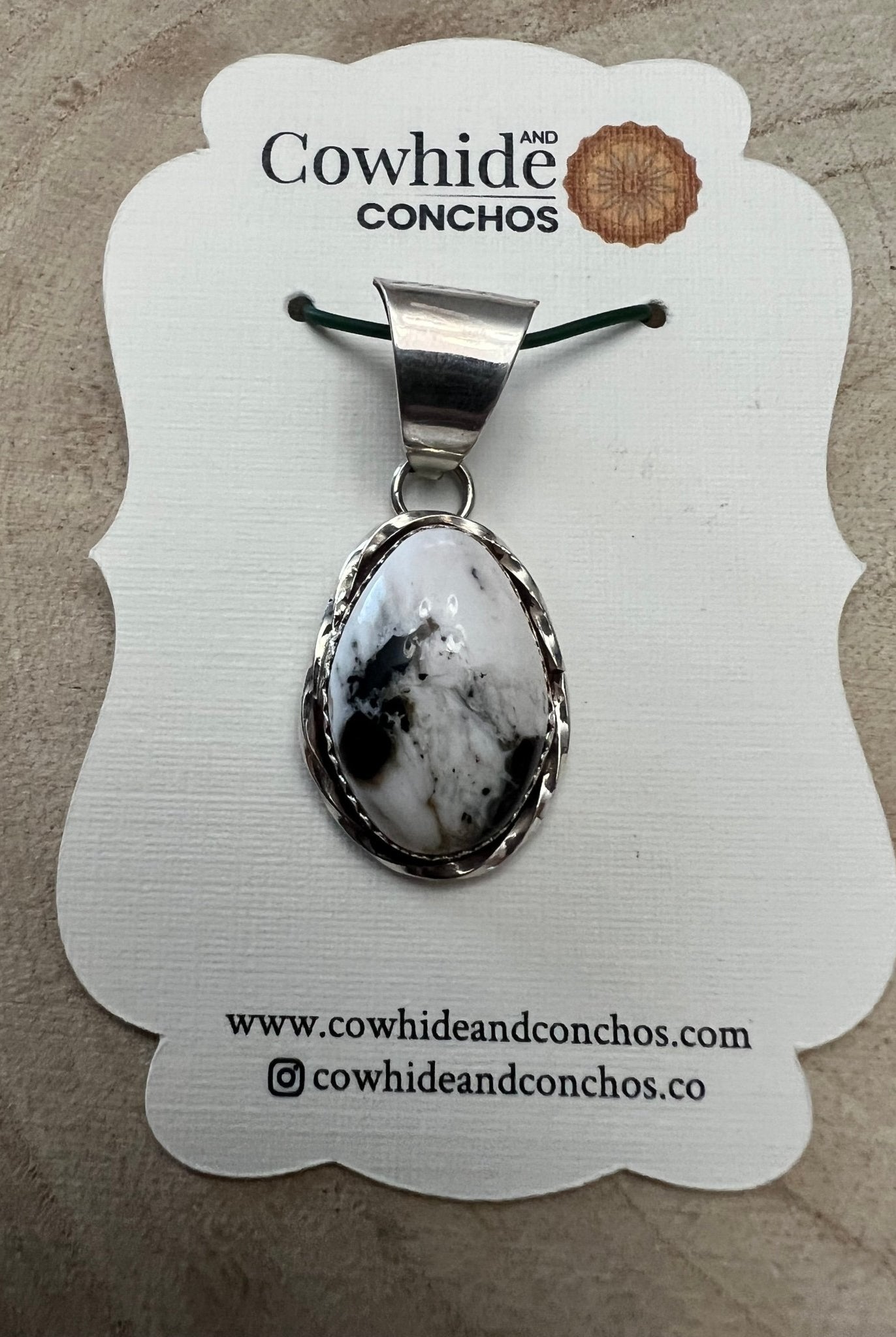 Ernest Hawthorne White Buffalo & Sterling Silver Pendant - Cowhide and Conchos