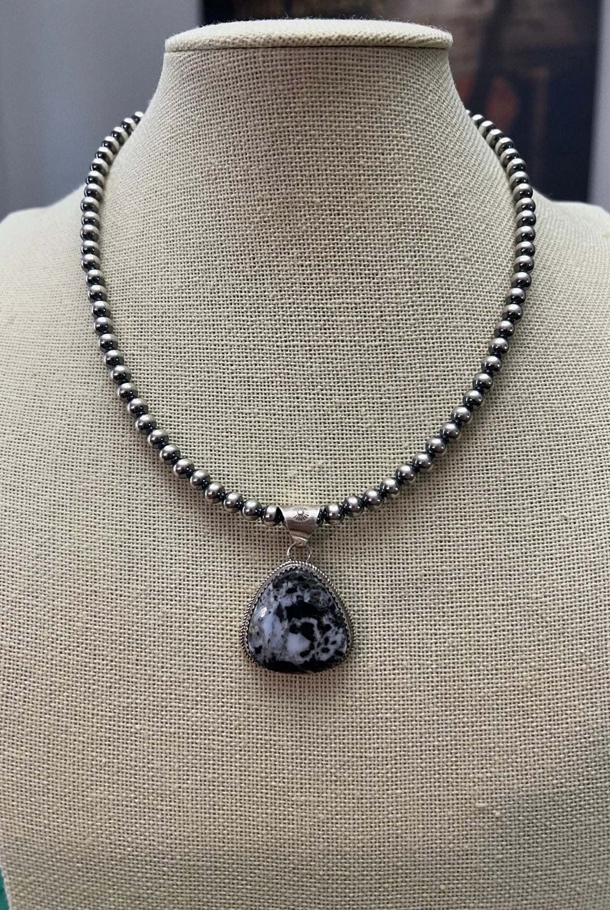 Ernest Hawthorne White Buffalo & Sterling Silver Pendant - Cowhide and Conchos