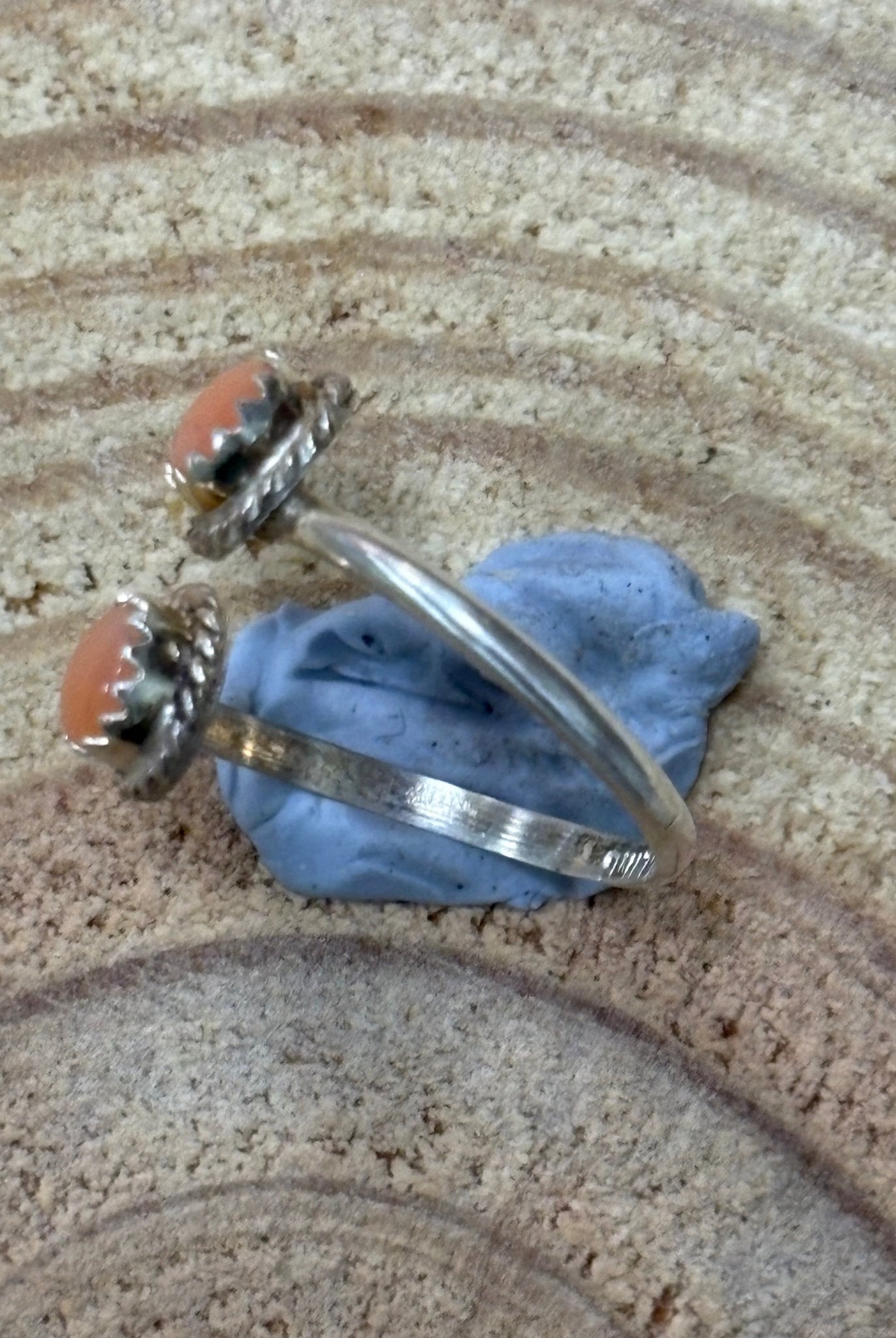 Esther White Navajo Handmade SS Pink Conch Adjustable Ring - Cowhide and Conchos