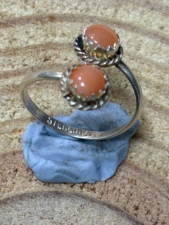 Esther White Navajo Handmade SS Pink Conch Adjustable Ring - Cowhide and Conchos