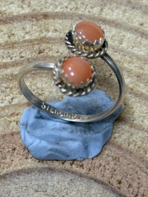 Esther White Navajo Handmade SS Pink Conch Adjustable Ring - Cowhide and Conchos