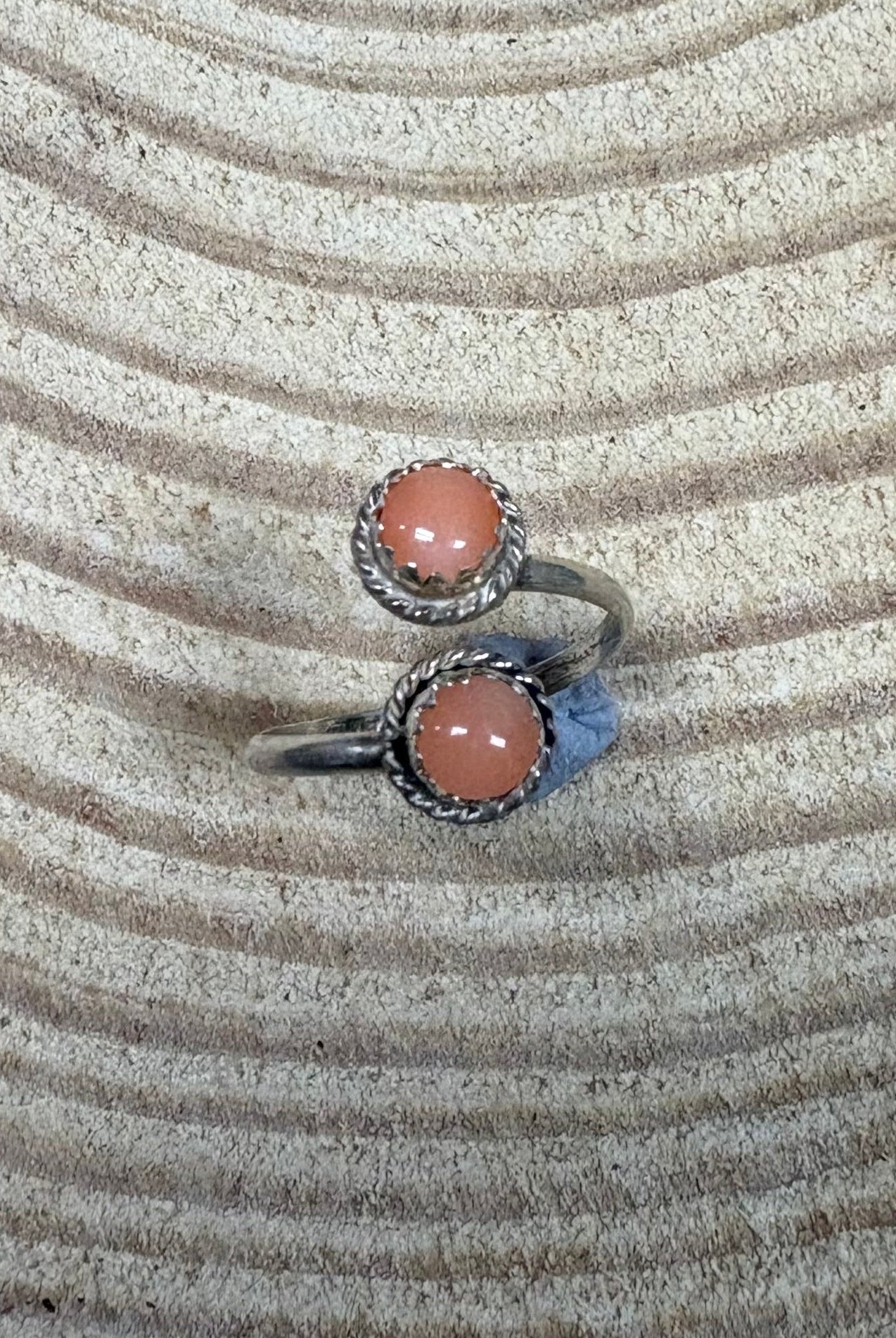 Esther White Navajo Handmade SS Pink Conch Adjustable Ring - Cowhide and Conchos