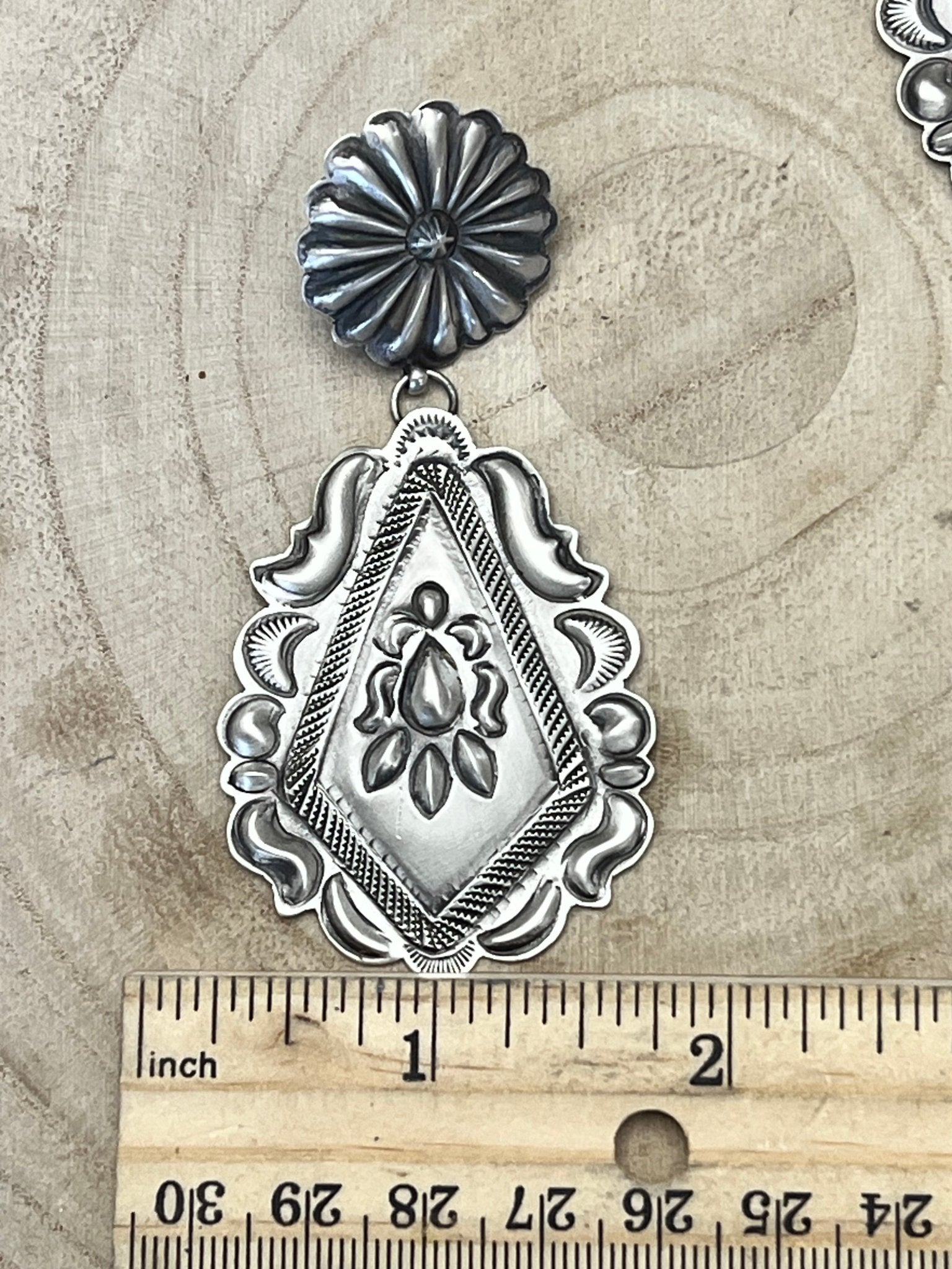 Eugene Charley Sterling Silver Earrings - Cowhide and Conchos