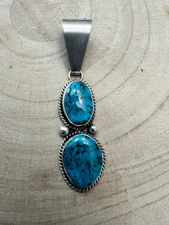 Eugene Gruber Turquoise & Sterling Silver Pendant - Cowhide and Conchos