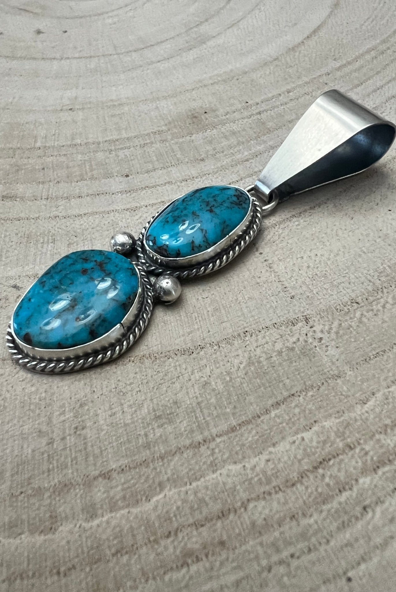 Eugene Gruber Turquoise & Sterling Silver Pendant - Cowhide and Conchos