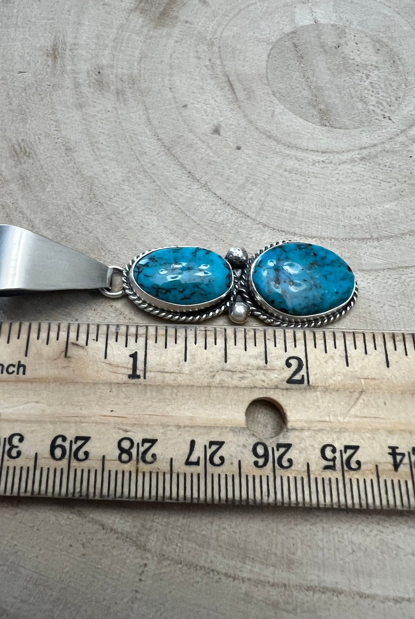 Eugene Gruber Turquoise & Sterling Silver Pendant - Cowhide and Conchos