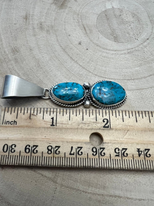 Eugene Gruber Turquoise & Sterling Silver Pendant - Cowhide and Conchos