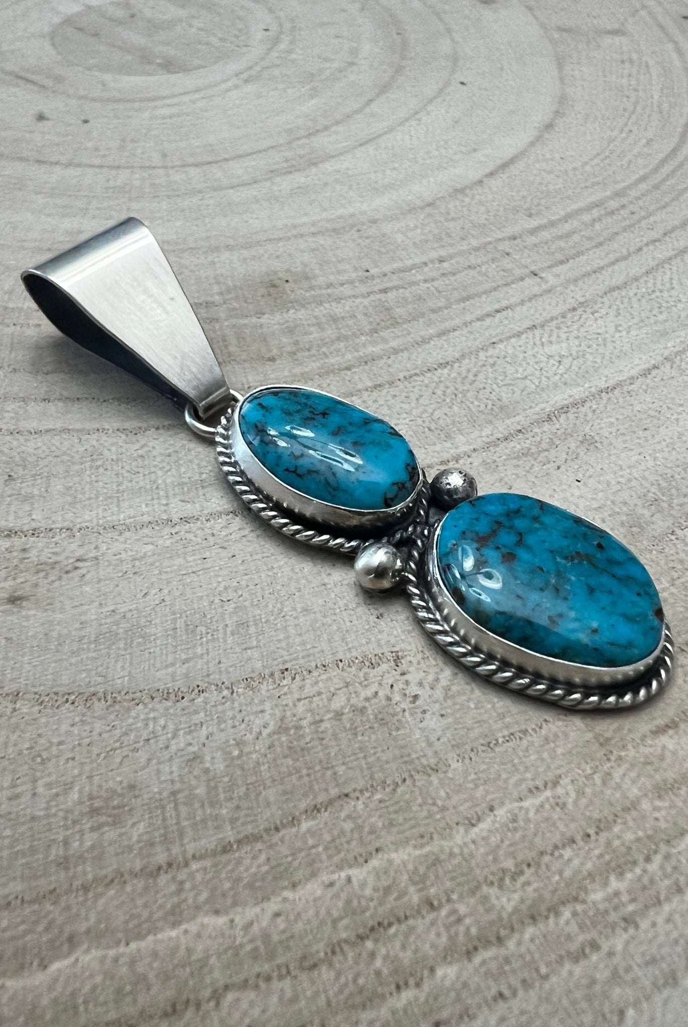 Eugene Gruber Turquoise & Sterling Silver Pendant - Cowhide and Conchos