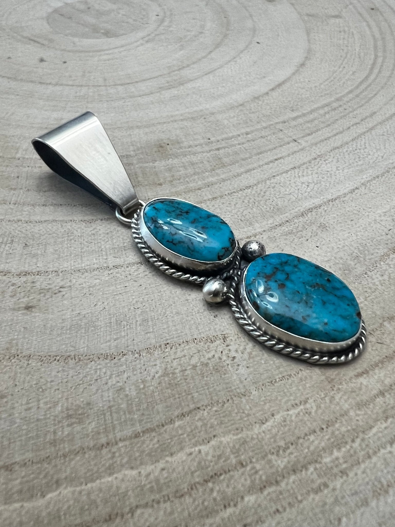 Eugene Gruber Turquoise & Sterling Silver Pendant - Cowhide and Conchos
