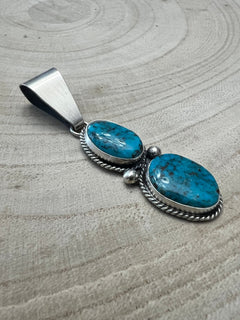 Eugene Gruber Turquoise & Sterling Silver Pendant - Cowhide and Conchos