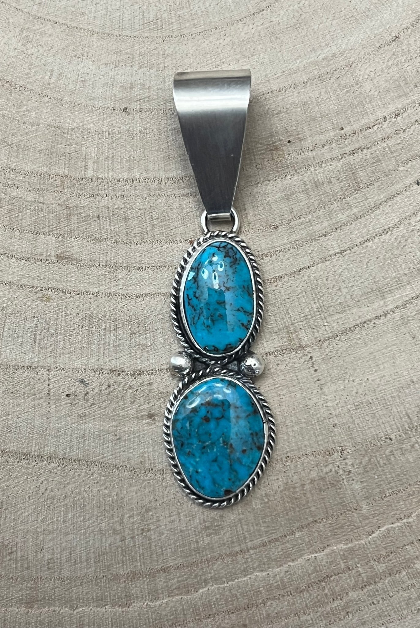 Eugene Gruber Turquoise & Sterling Silver Pendant - Cowhide and Conchos