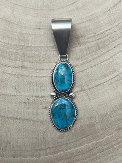 Eugene Gruber Turquoise & Sterling Silver Pendant - Cowhide and Conchos
