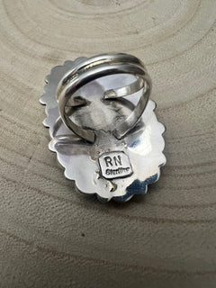 Eunise Wilson Turquoise & Sterling Silver Ring Size 8 - Cowhide and Conchos