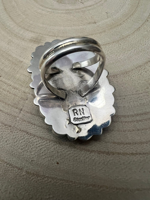 Eunise Wilson Turquoise & Sterling Silver Ring Size 8 - Cowhide and Conchos