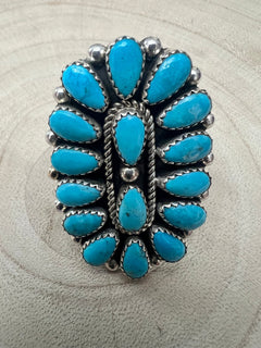 Eunise Wilson Turquoise & Sterling Silver Ring Size 8 - Cowhide and Conchos