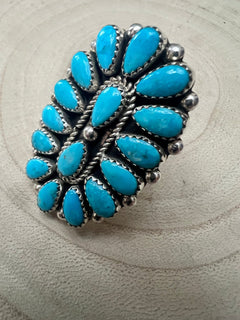 Eunise Wilson Turquoise & Sterling Silver Ring Size 8 - Cowhide and Conchos