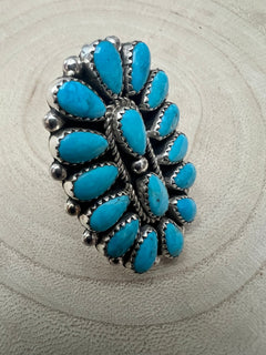 Eunise Wilson Turquoise & Sterling Silver Ring Size 8 - Cowhide and Conchos