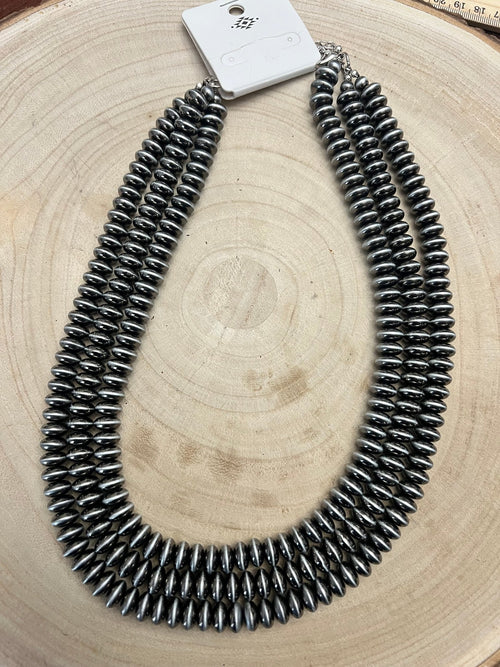 Fashion 3 Strand Saucer Pearl Necklace - 22 inch + 3 - Cowhide and Conchos