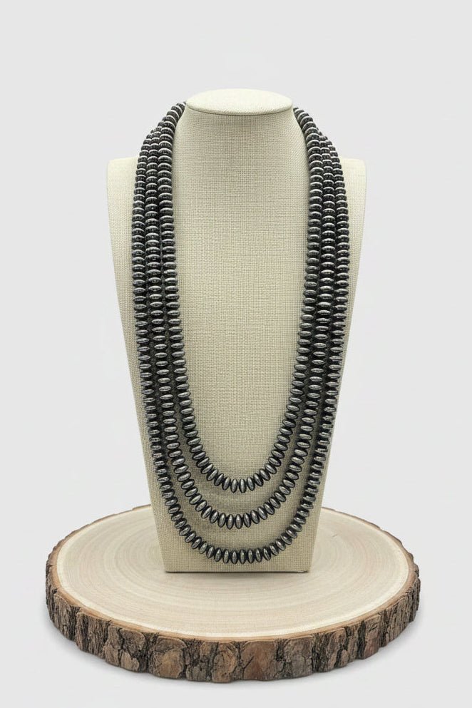 Fashion 3 Strand Saucer Pearl Necklace - Cowhide and Conchos