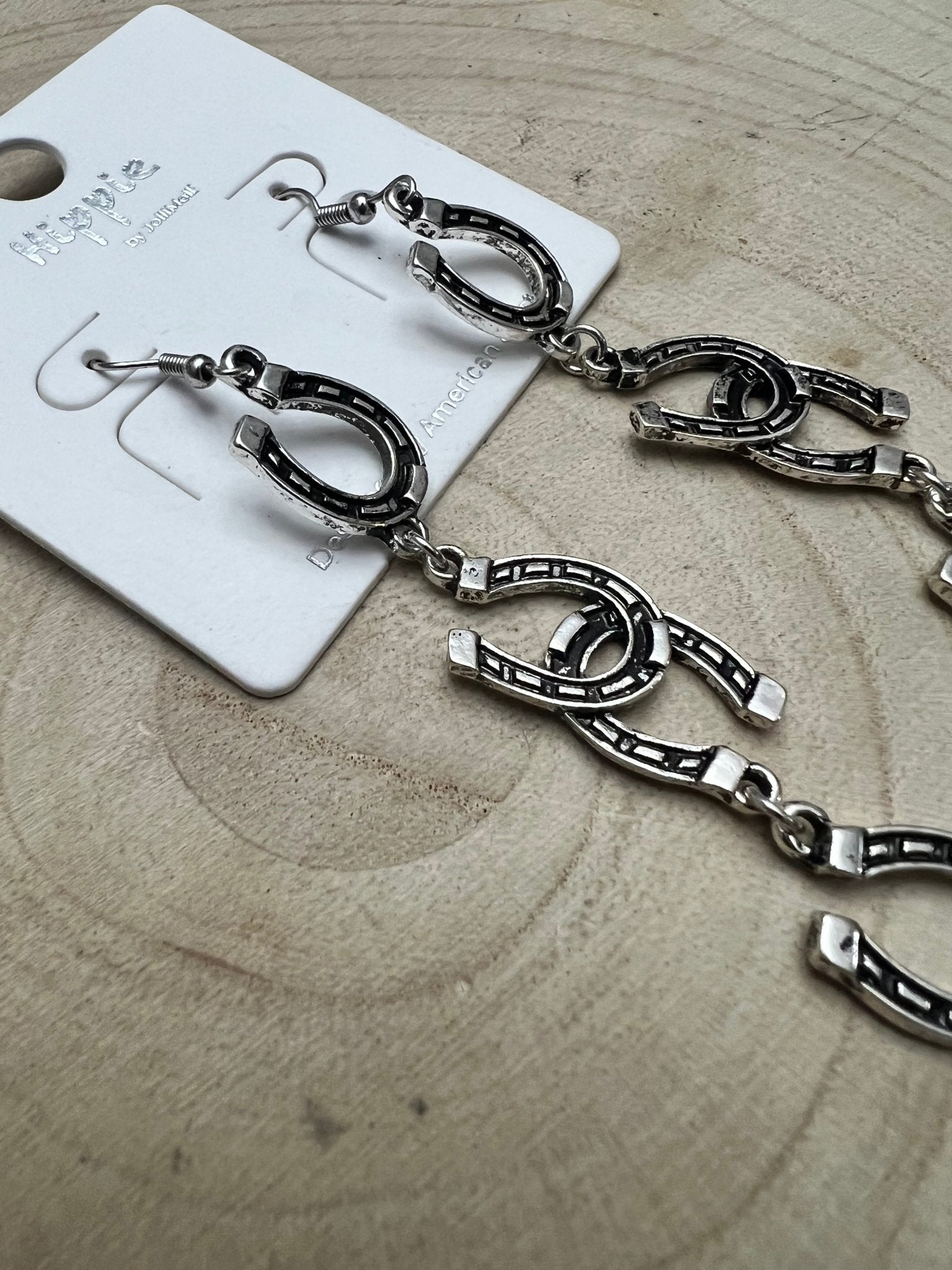 Fashion Horseshoe Dangle Earrings - 3 1/2 inch drop - Cowhide and Conchos