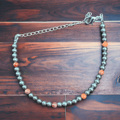 Fashion Pearl Bracelet With a bit of Orange - Cowhide and Conchos
