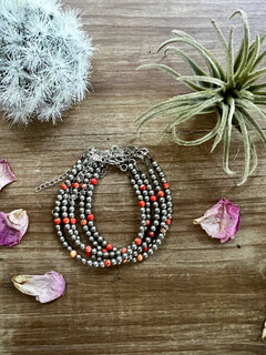 Fashion Pearl Bracelet With a bit of Orange - Cowhide and Conchos