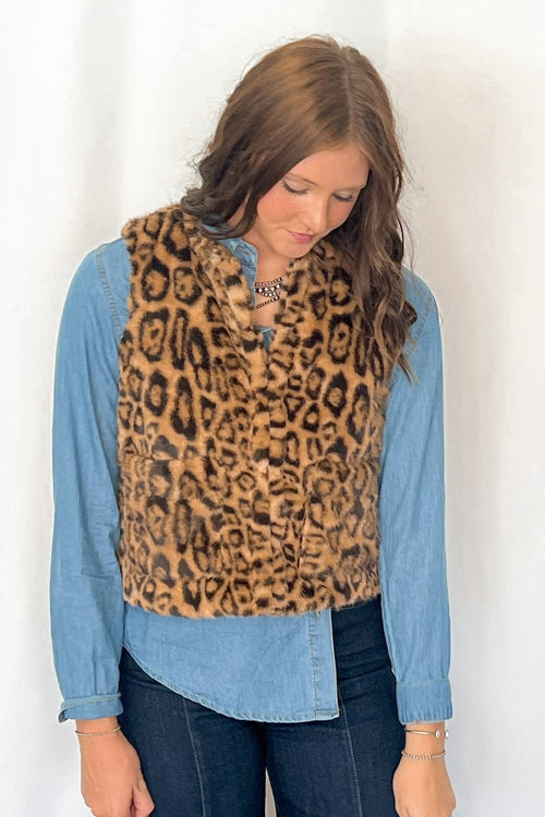 Faux Fur Leopard Vest - Cowhide and Conchos