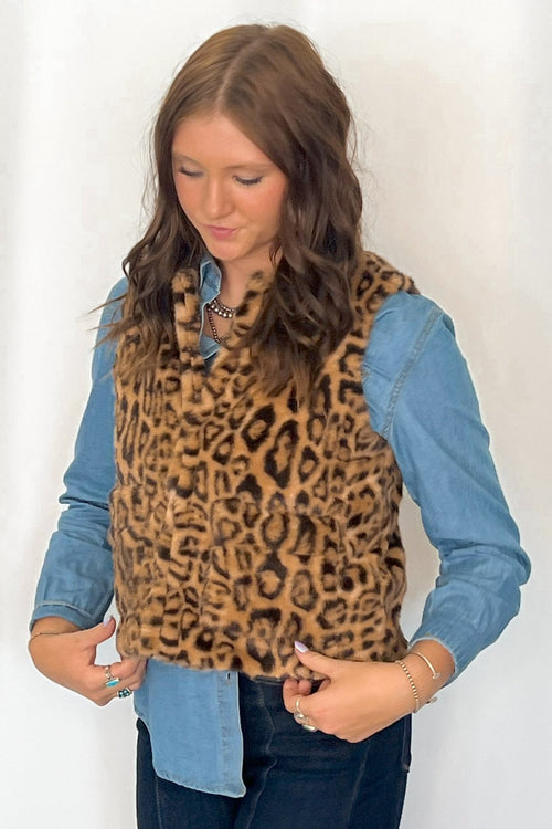 Faux Fur Leopard Vest - Cowhide and Conchos