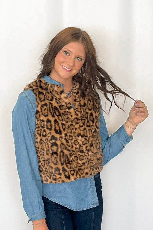 Faux Fur Leopard Vest - Cowhide and Conchos